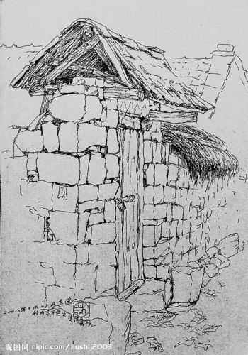 com; 关键词:山中石头屋 速写 文化艺术 美术绘画 摄影图库 72dpi jpg