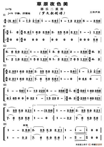 草原夜色美(器乐二重奏)_简谱