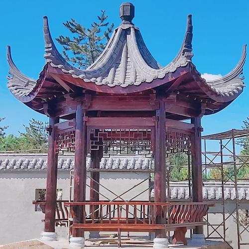 防腐木凉亭户外庭院园林景观长廊碳化木仿古双层四角实木六角亭子