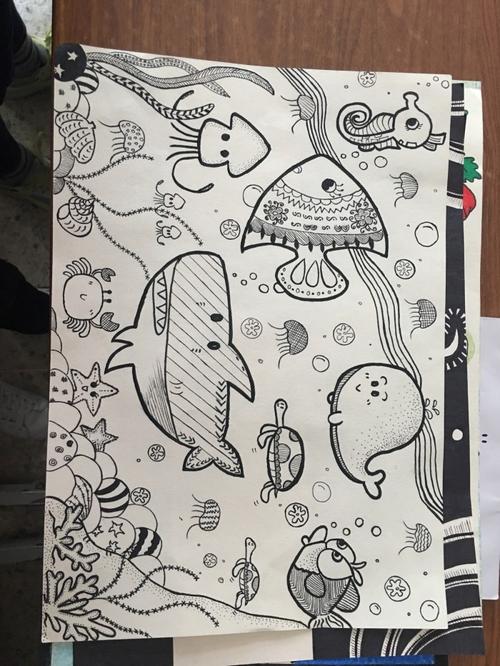 儿童画.线描画.海底世界