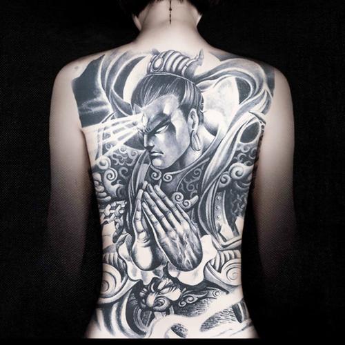 满背纹身贴水男女关公鲤鱼赵云艺斗战胜佛龙二郎神纹身贴花臂 五张