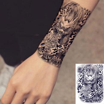 纹身贴彩色火麒麟貔貅纹身贴防水男女防汗耐磨花臂半臂龙图腾仿真刺