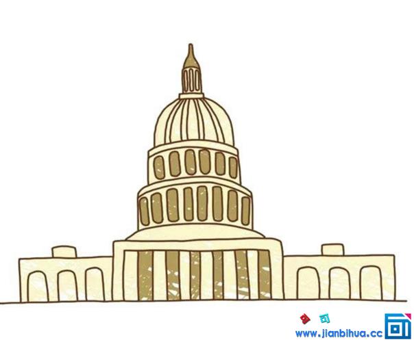 白宫简笔画带颜色