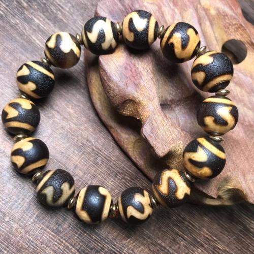 批发西藏天珠老料风化包浆金钱钩天珠手 链diy饰品一