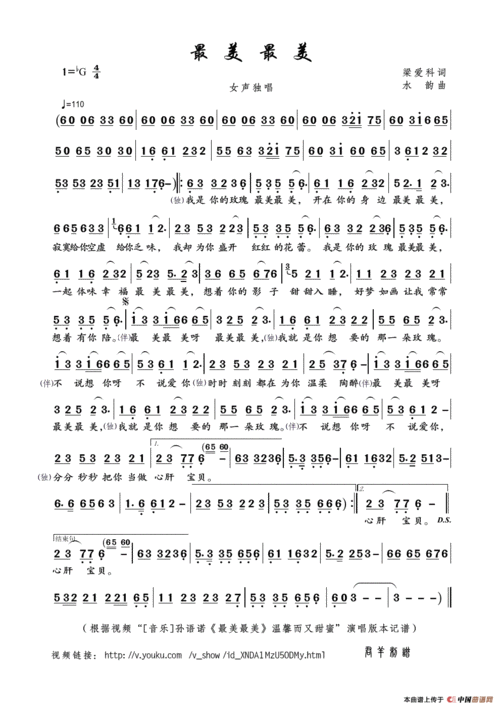 最美最美 - 歌词简谱网「音乐之帆」