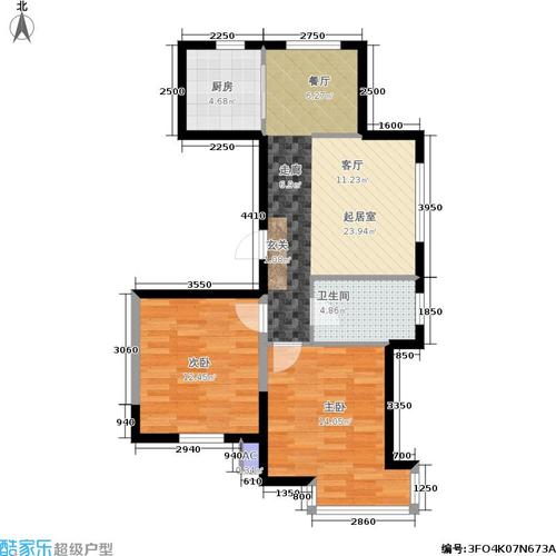 城建美庭2室0厅1卫1厨86.00㎡户型图