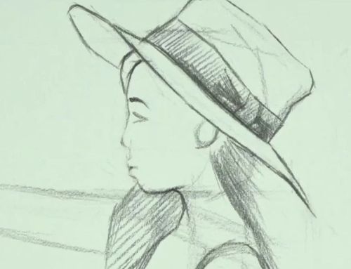 接着使用6b铅笔加深头发的颜色,与帽子的交界处加重,头发尾部要短