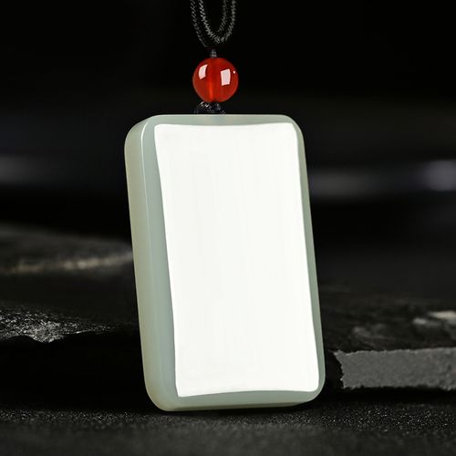 新疆天然和田玉青玉平安无事牌吊坠男女项链玉石面包牌玉坠挂件——添