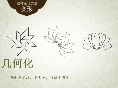 夸张,几何化等变形方法,配合点,线,面的装饰,创作花卉图案装饰