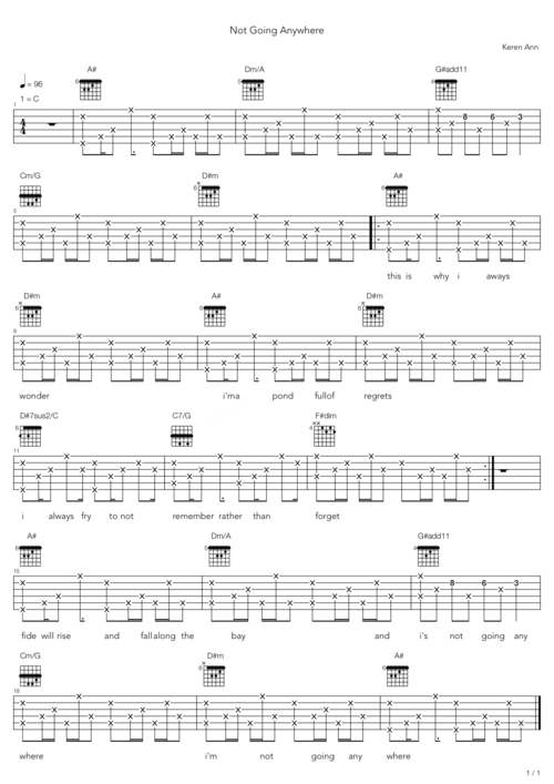 not going anywhere 吉他谱