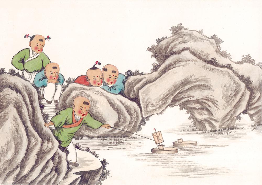 国画,绘画艺术,传统文化,古典,人物绘画,儿童,孩子,童子,山水画,工笔