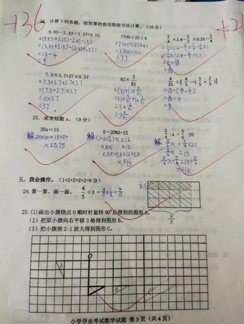 小学六年级数学试卷走红满分试卷并非亮点这一点才最可贵