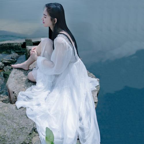 马尔代夫海边度假沙滩裙飘逸白色仙女裙灯笼袖雪纺连衣裙拖地长裙