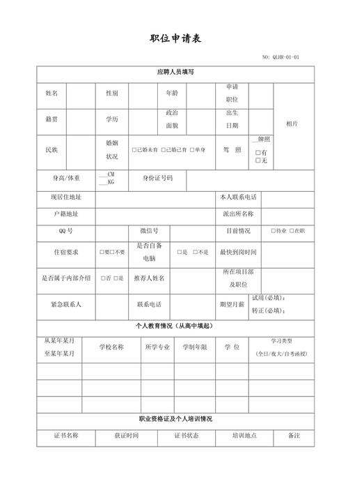 01职位申请表(完整版)