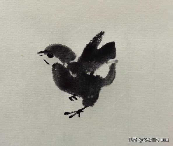 写意水墨小鸡,想学国画就从画他开始