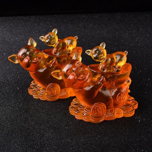 易明开居2021年属羊猪加兔形猪兔赐禄琉璃摆件生肖羊风水吉祥物