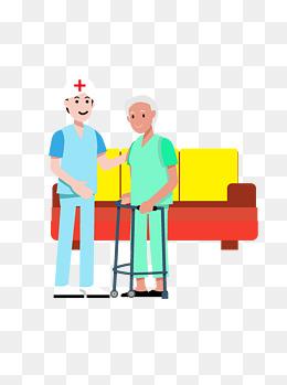 卡通扁平康复医院护工和病人原创元素