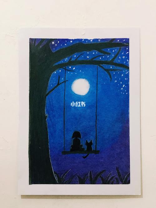蜡笔画 星空下的等候_星空_美女_蜡笔画_文化_绘画