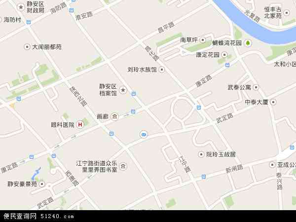 中国上海市静安区江宁路地图(卫星地图)