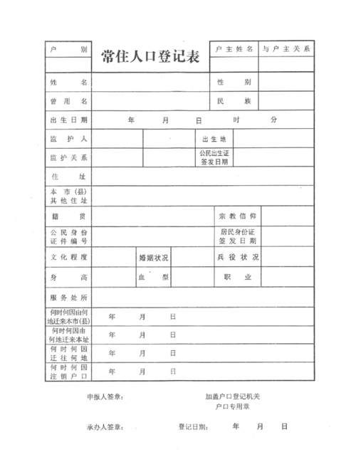 常住人口登记表模版
