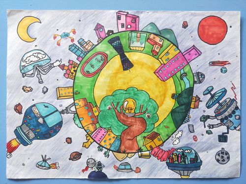 "科技成就梦想,创新成就未来"科幻画