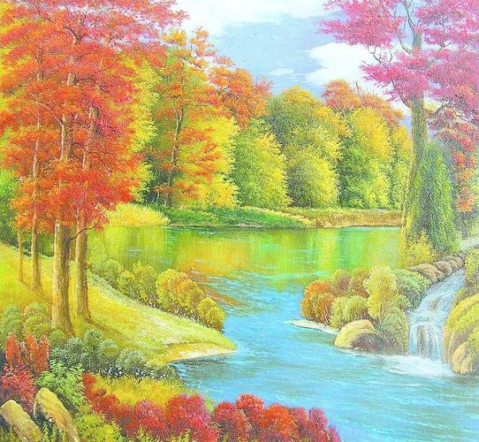 溪林秋色图片_山水风景画_装饰素材_图片编号1170786_六图网手机版