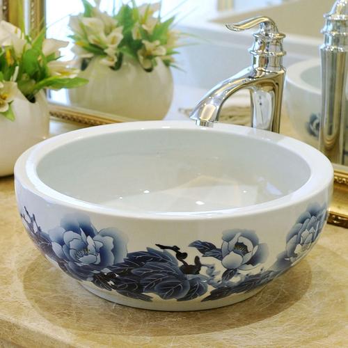小尺寸台盆洗手池 35cm 台上盆手绘青花艺术盆陶瓷洗手洗脸盆圆形