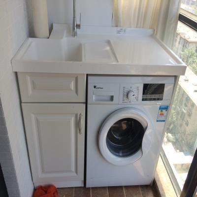 热卖可切角定制实木洗衣柜带搓板阳台洗衣柜洗衣机柜组合 石英石台盆