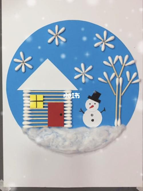棉棒雪景创意儿童画_雪景_棉签_儿童画_人文_绘画