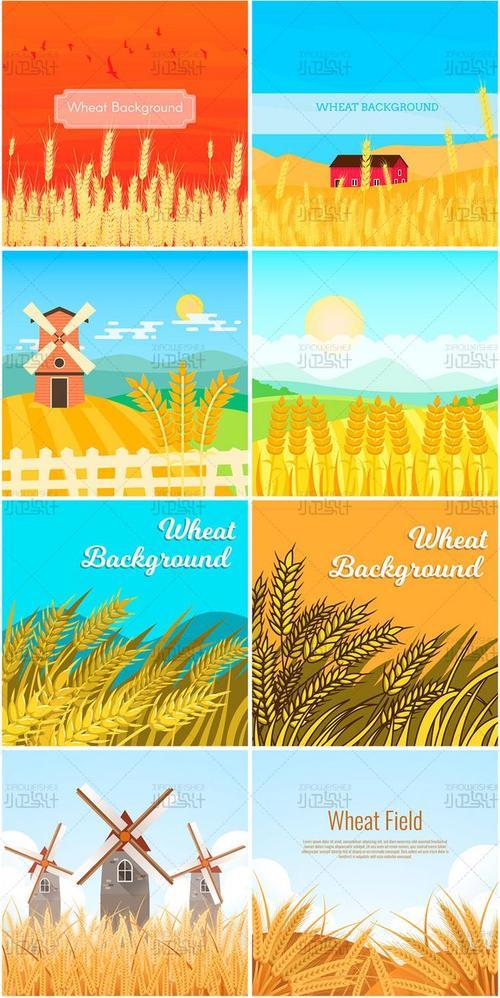 简笔画图画大全麦苗田金秋丰收水稻田麦田麦穗风景插画插图麦苗麦子ai