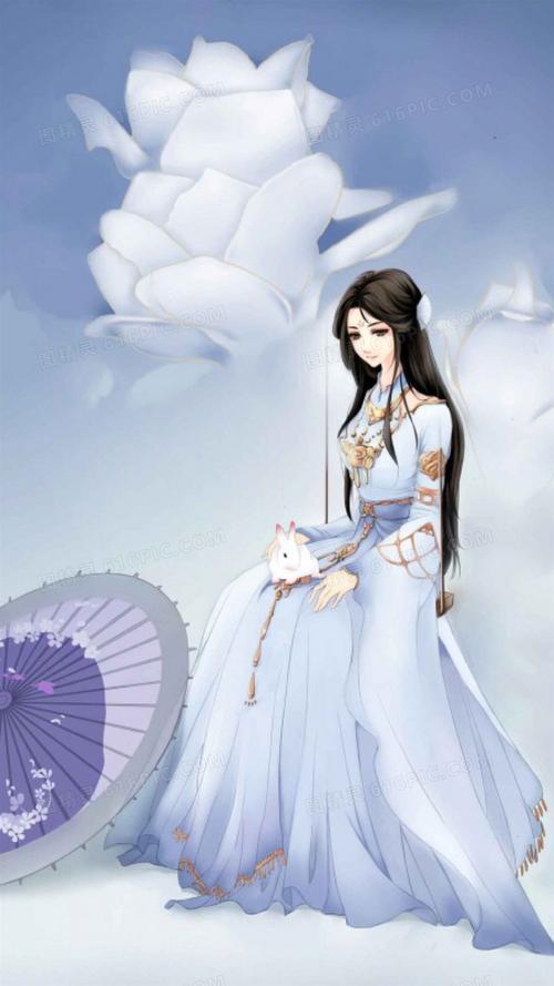 古风嫦娥玉兔漫画h5背景