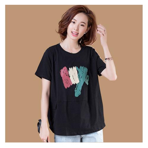 艳如飞加肥加大中年妈妈夏装棉短袖t恤女宽松棉时尚丅大码汗衫体桖t恤