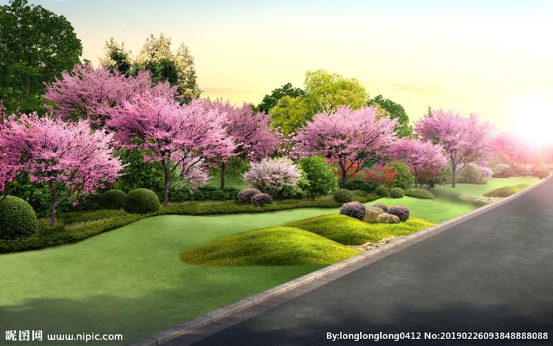 公路草地樱花绿化效果图设计图__风景_psd分层素材__.