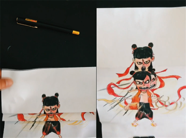 "哪吒"折叠画意外走水,一抻一变样,看到最后:敖丙连夜