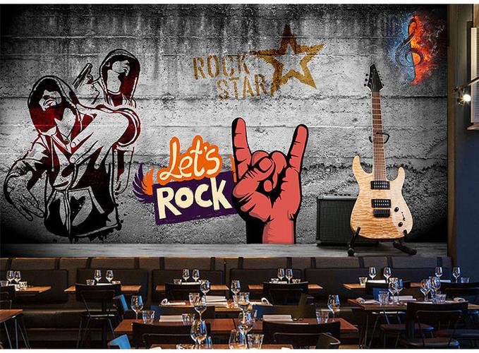 定制涂鸦创意摇滚乐队背景墙3d个性壁画音乐酒吧餐厅ktv壁纸