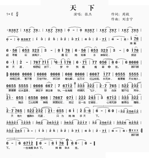 天下_天下简谱_天下吉他谱_钢琴谱-查字典简谱网