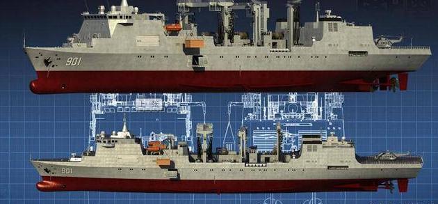 我国最大补给舰"901"型,近5万吨的满排,补给性能已经