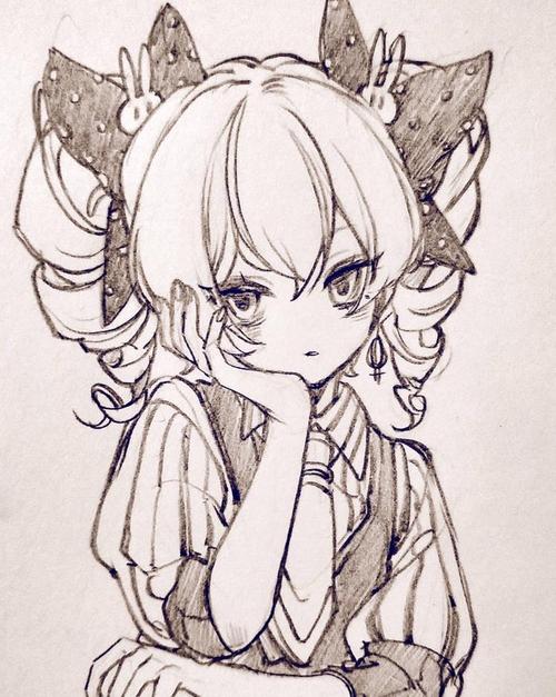 铅笔手绘,可爱的动漫美少女线稿