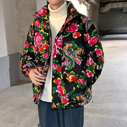过年东北花棉袄女男嘻哈国朝中国风网红同款加厚保暖棉服痞帅大码