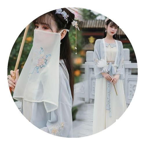 汉服面饰遮面流苏配饰面纱面帘遮脸半透刺绣民族服装