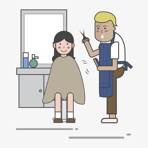 灰色手绘剪发元素