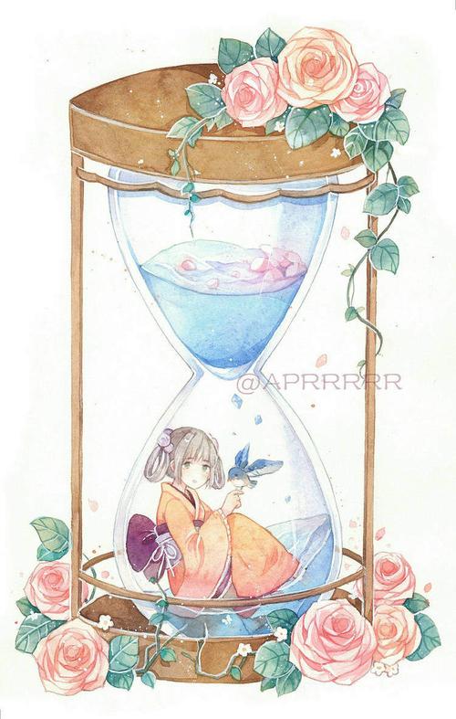 插画,动漫,头像,唯美水彩,沙漏少女,有情头