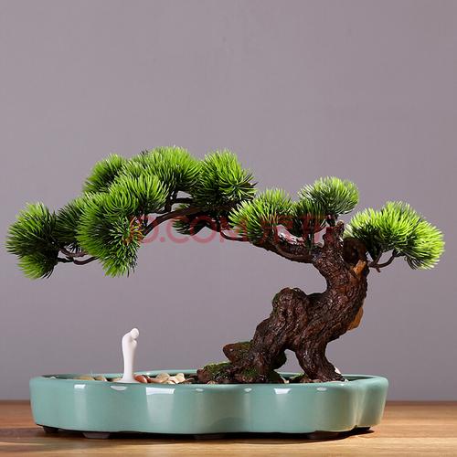 仿真迎客松红枫叶创意仿真绿植盆栽客厅植物盆景梅花假花室内假树电视