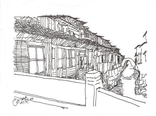 家乡古建筑素描画