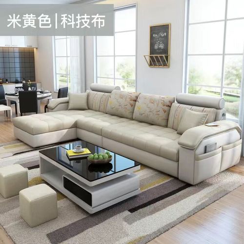 欧曼沙发简约现代免洗科技布艺沙发小户型客厅直排整装可拆洗家用脚踏