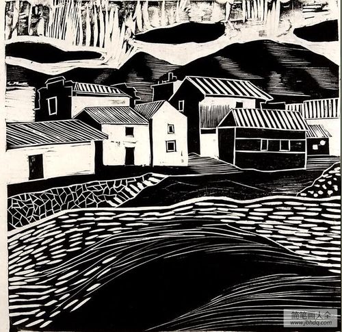 儿童版画 寂静的小村庄_版画-画画图片大全