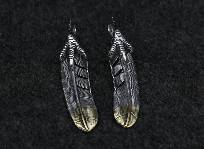 高桥纯银鹰爪羽毛吊坠男霸气配饰复古组合项链毛衣链个性项坠