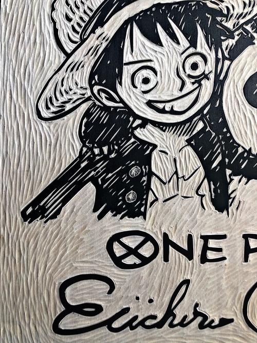 手工黑白木刻版画动漫海贼王定制