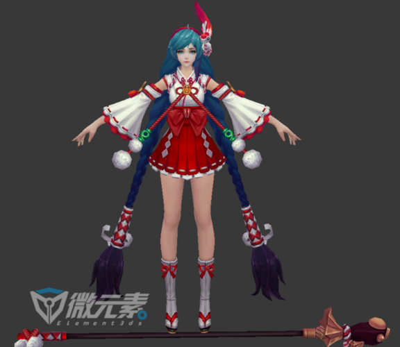 王者荣耀大乔伊势巫女-独立角色-微元素element3ds