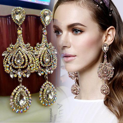 欧美彩色耳环羽毛孔雀羽孔雀凤凰水钻韩国大超耳环